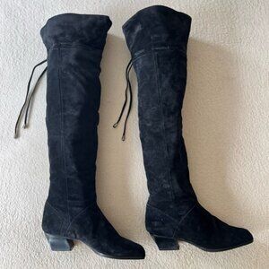 Vintage Black Suede Over-the-Knee Boots 8